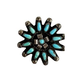 Jewelry Pendant Starburst NA Zuni Turquoise Sterling Silver 1 in. Diameter